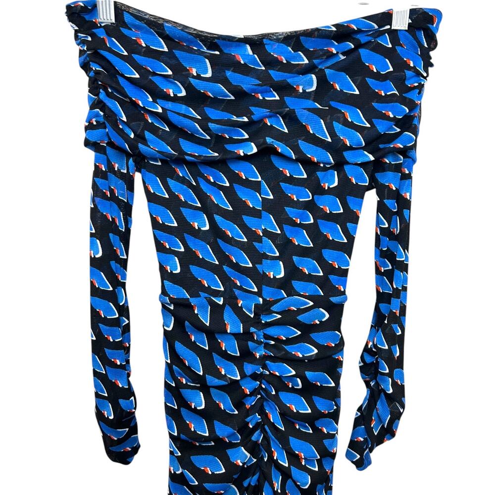 Diane Von Furstenberg ‘Ganesa’ Mini Dress Off-Shoulder Mesh Ruched Black X-Small - Picture 7 of 12